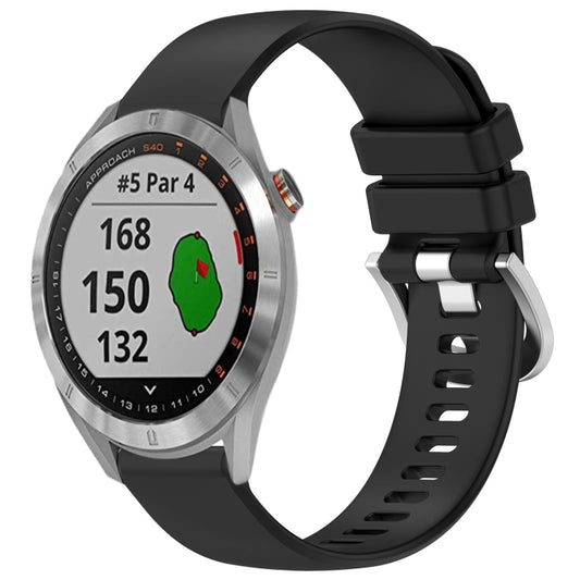 For Garmin Approach S40 Liquid Glossy Silver Buckle Silicone Watch Band(Black) by buy2fix