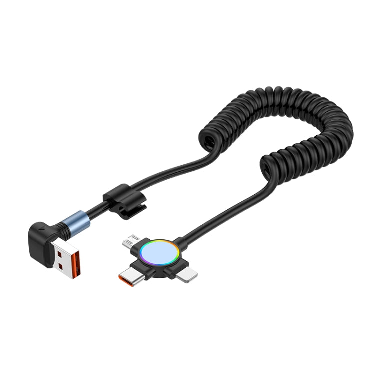 66W 3 in 1 USB to 8 Pin + Micro USB + USB-C / Type-C Fast Charging Elbow Spring Cable(Black) by buy2fix