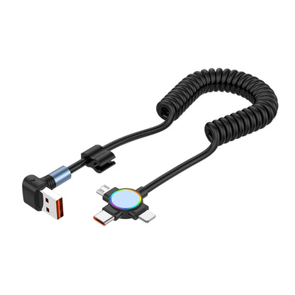 66W 3 in 1 USB to 8 Pin + Micro USB + USB-C / Type-C Fast Charging Elbow Spring Cable(Black) by buy2fix