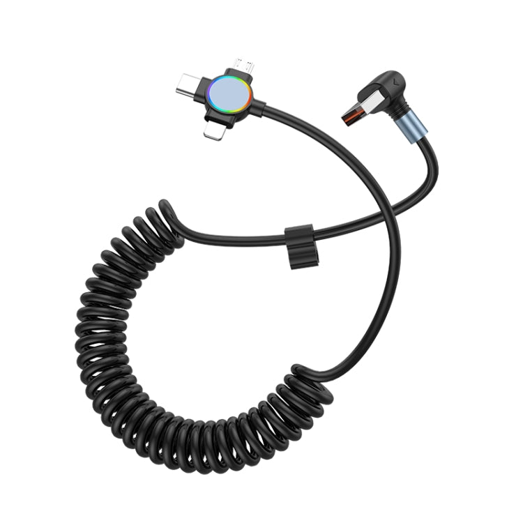 66W 3 in 1 USB to 8 Pin + Micro USB + USB-C / Type-C Fast Charging Elbow Spring Cable(Black) by buy2fix