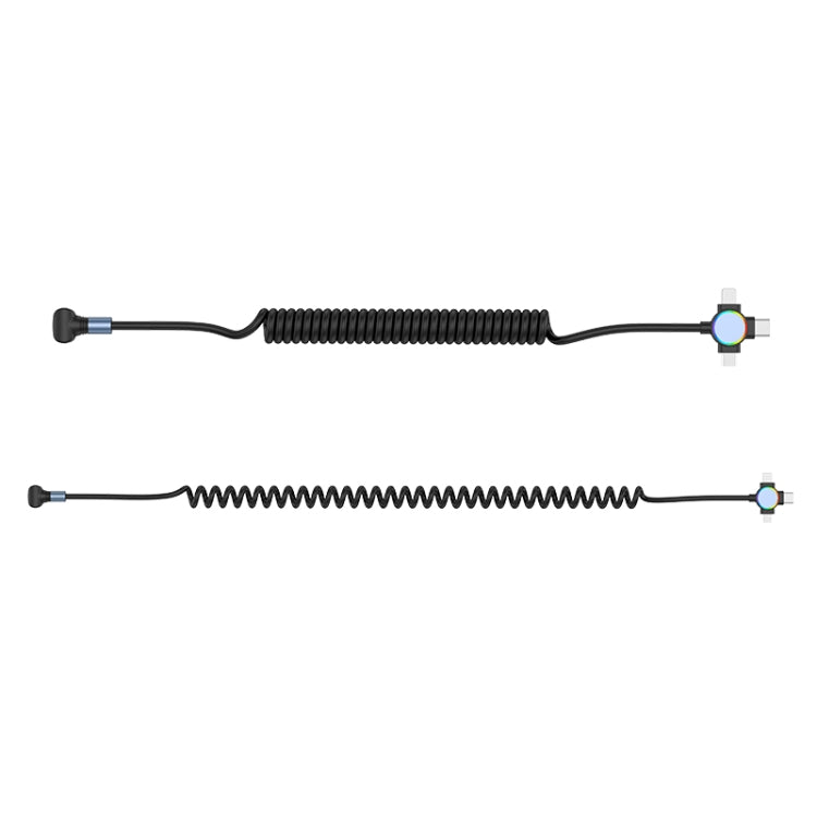 66W 3 in 1 USB to 8 Pin + Micro USB + USB-C / Type-C Fast Charging Elbow Spring Cable(Black) by buy2fix