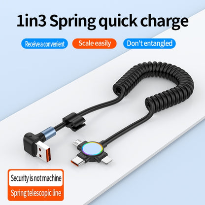 66W 3 in 1 USB to 8 Pin + Micro USB + USB-C / Type-C Fast Charging Elbow Spring Cable(Black) by buy2fix