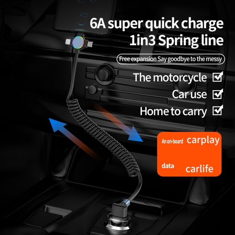 66W 3 in 1 USB to 8 Pin + Micro USB + USB-C / Type-C Fast Charging Elbow Spring Cable(Black) by buy2fix