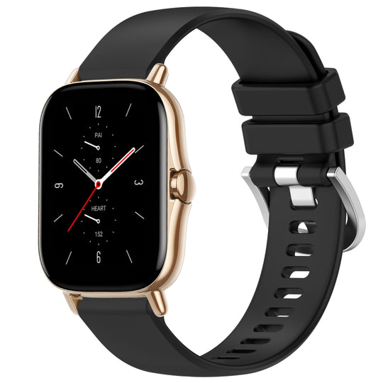 For Amazfit GTS 2e / GTS 2 Mini / GTS 2 20mm Liquid Glossy Silver Buckle Silicone Watch Band(Black)