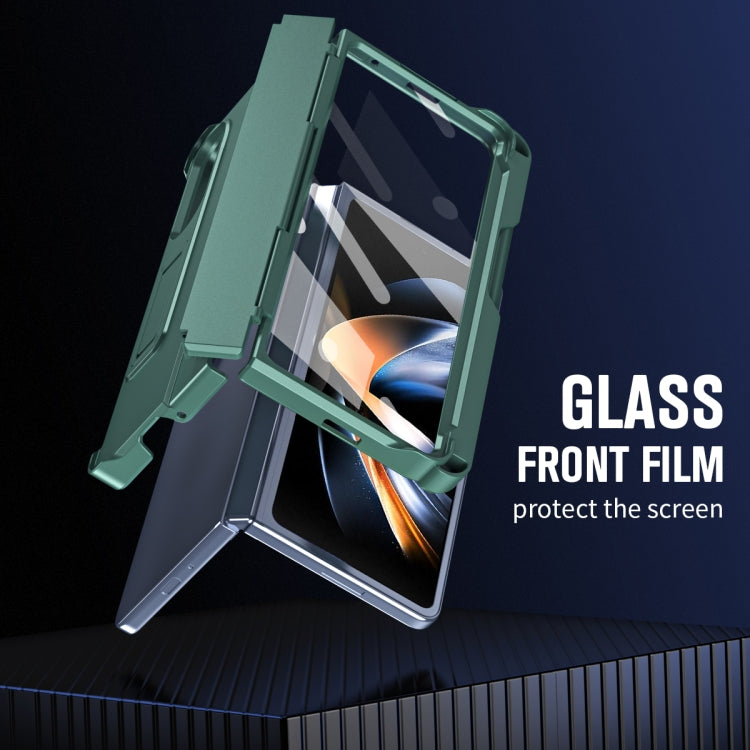 For Samsung Galaxy Z Fold4 Diamond Case-film Integral Hinge Shockproof Phone Case with Pen(Green) - Galaxy Z Fold4 5G Cases by buy2fix | Online Shopping UK | buy2fix