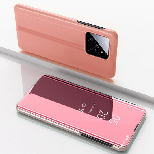 For Xiaomi 14 Plated Mirror Horizontal Flip Leather Phone Case with Holder(Rose Gold) - Xiaomi Cases by buy2fix | Online Shopping UK | buy2fix