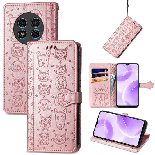 For Ulefone Note 15 Cat and Dog Embossed Leather Phone Case(Rose Gold) by buy2fix