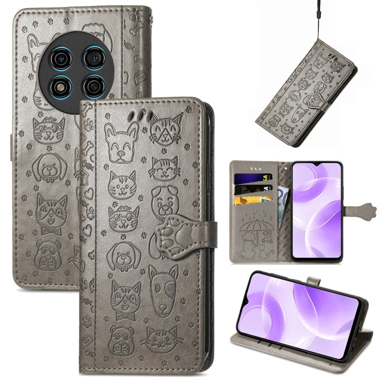 For Ulefone Note 15 Cat and Dog Embossed Leather Phone Case(Grey) by buy2fix