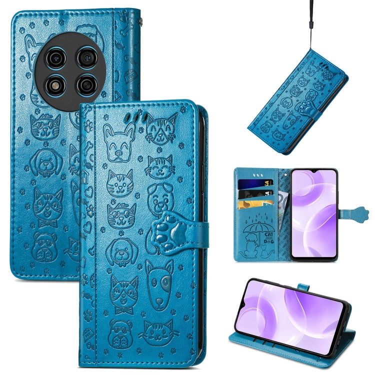 For Ulefone Note 15 Cat and Dog Embossed Leather Phone Case(Blue) by buy2fix