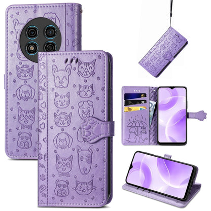 For Ulefone Note 15 Cat and Dog Embossed Leather Phone Case(Purple) by buy2fix