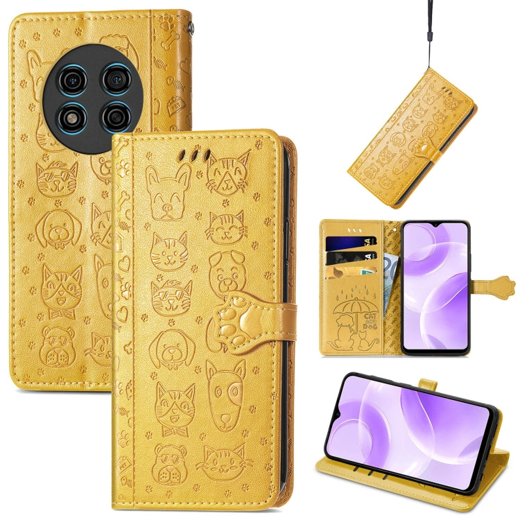For Ulefone Note 15 Cat and Dog Embossed Leather Phone Case(Yellow) by buy2fix