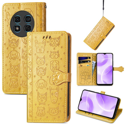 For Ulefone Note 15 Cat and Dog Embossed Leather Phone Case(Yellow) by buy2fix