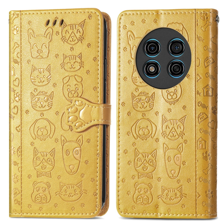 For Ulefone Note 15 Cat and Dog Embossed Leather Phone Case(Yellow) by buy2fix