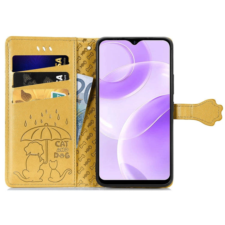 For Ulefone Note 15 Cat and Dog Embossed Leather Phone Case(Yellow) by buy2fix