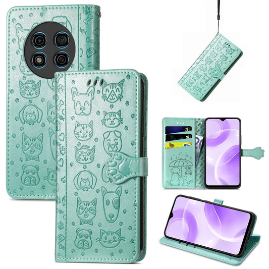 For Ulefone Note 15 Cat and Dog Embossed Leather Phone Case(Green) by buy2fix
