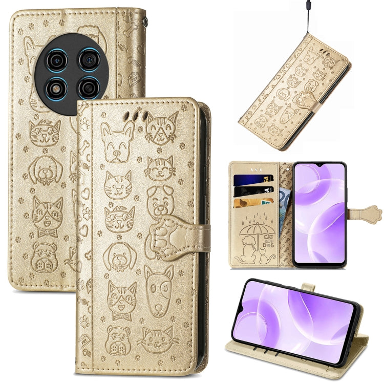 For Ulefone Note 15 Cat and Dog Embossed Leather Phone Case(Gold) by buy2fix
