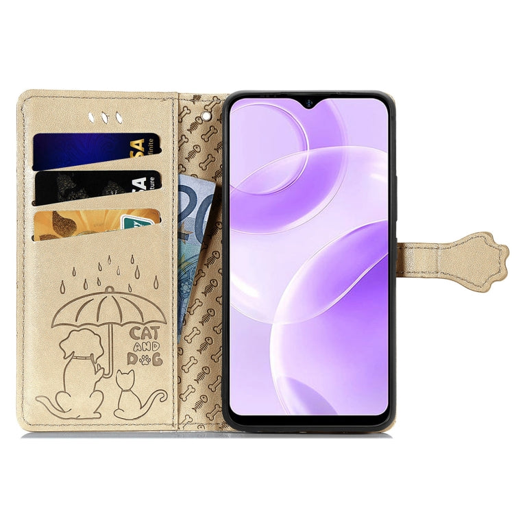 For Ulefone Note 15 Cat and Dog Embossed Leather Phone Case(Gold) by buy2fix