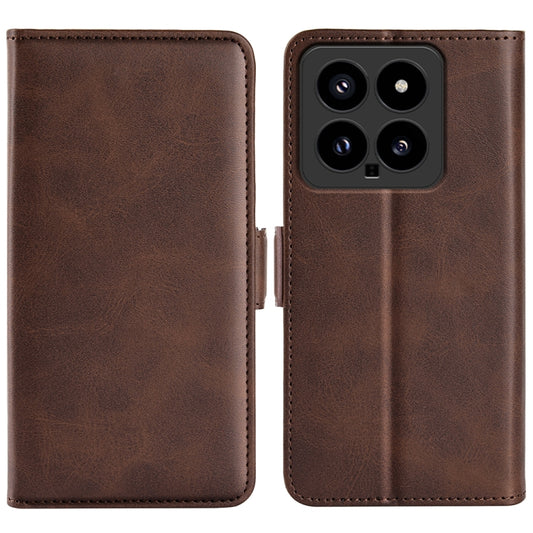 For Xiaomi 14 Dual-side Magnetic Buckle Horizontal Flip Leather Phone Case(Brown) - Xiaomi Cases by buy2fix | Online Shopping UK | buy2fix
