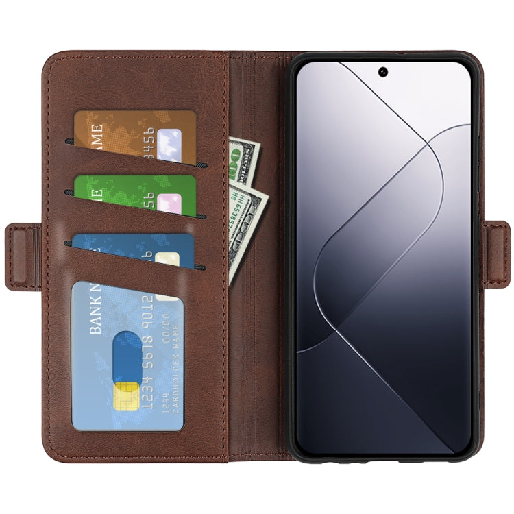 For Xiaomi 14 Dual-side Magnetic Buckle Horizontal Flip Leather Phone Case(Brown) - Xiaomi Cases by buy2fix | Online Shopping UK | buy2fix