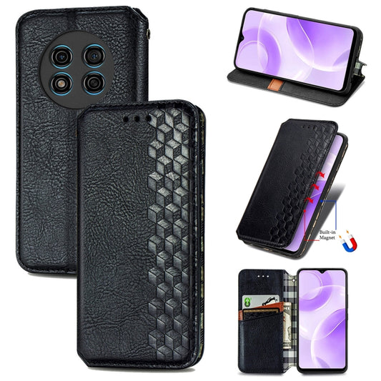 For Ulefone Note 15 Cubic Grid Pressed Magnetic Leather Phone Case(Black) by buy2fix