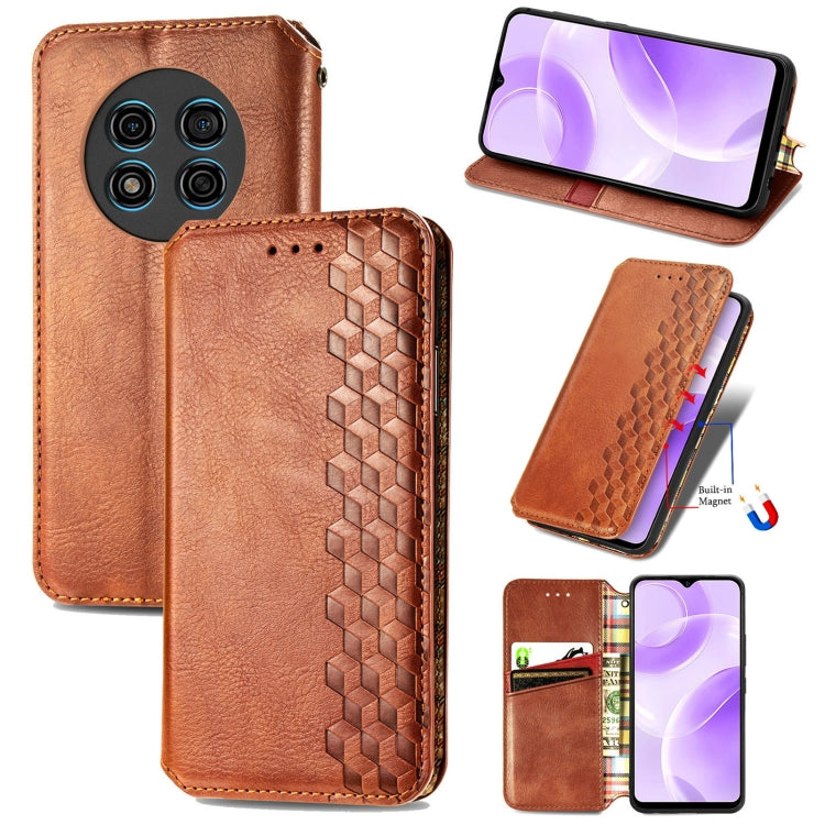 For Ulefone Note 15 Cubic Grid Pressed Magnetic Leather Phone Case(Brown) by buy2fix
