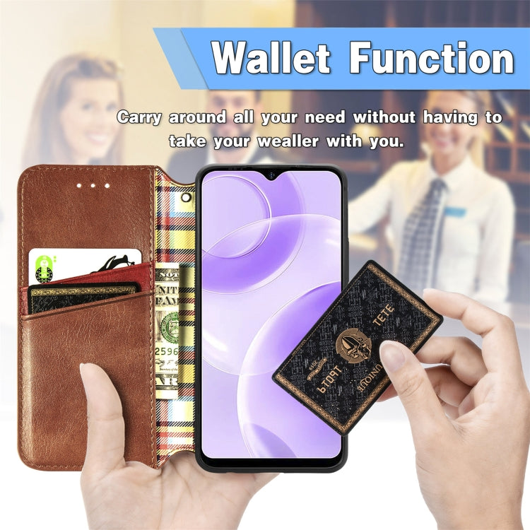 For Ulefone Note 15 Cubic Grid Pressed Magnetic Leather Phone Case(Brown) by buy2fix