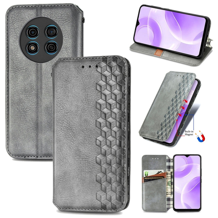 For Ulefone Note 15 Cubic Grid Pressed Magnetic Leather Phone Case(Grey) by buy2fix