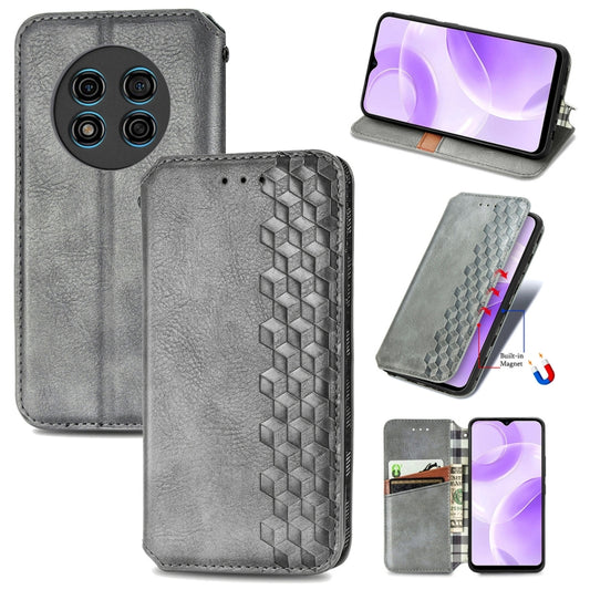 For Ulefone Note 15 Cubic Grid Pressed Magnetic Leather Phone Case(Grey) by buy2fix