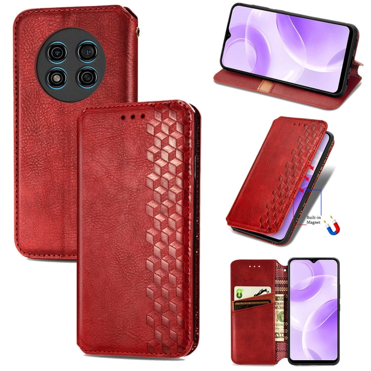 For Ulefone Note 15 Cubic Grid Pressed Magnetic Leather Phone Case(Red) by buy2fix