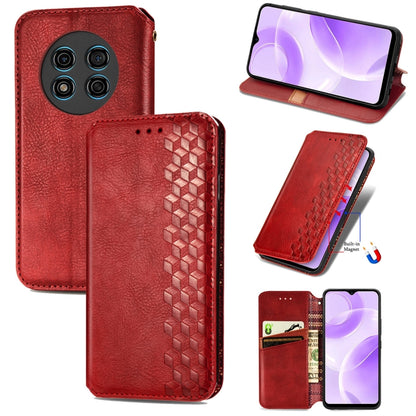 For Ulefone Note 15 Cubic Grid Pressed Magnetic Leather Phone Case(Red) by buy2fix