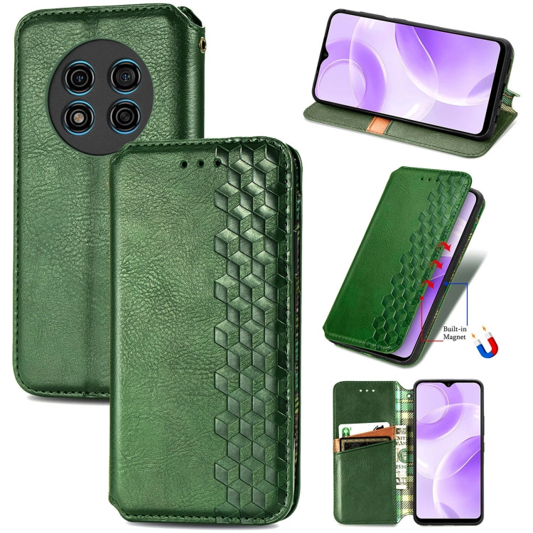 For Ulefone Note 15 Cubic Grid Pressed Magnetic Leather Phone Case(Green) by buy2fix