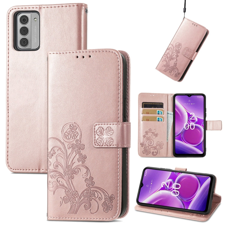 For Nokia G42 Four-leaf Clasp Embossed Buckle Leather Phone Case(Rose Gold) by buy2fix