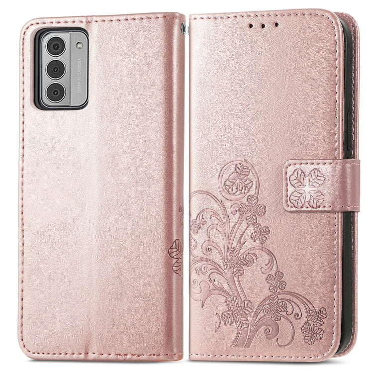 For Nokia G42 Four-leaf Clasp Embossed Buckle Leather Phone Case(Rose Gold) by buy2fix
