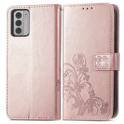 For Nokia G42 Four-leaf Clasp Embossed Buckle Leather Phone Case(Rose Gold) by buy2fix