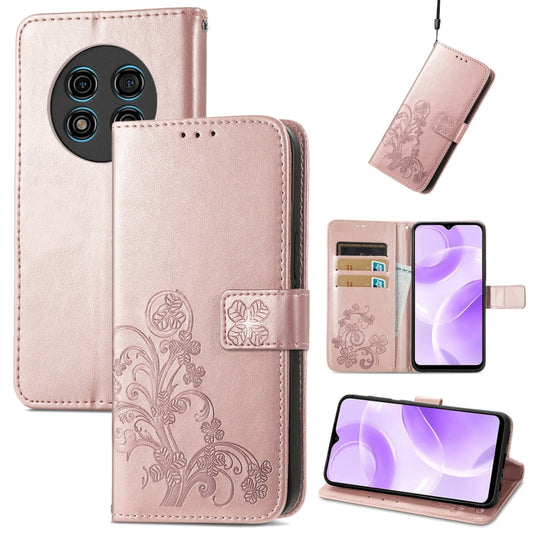 For Ulefone Note 15 Four-leaf Clasp Embossed Buckle Leather Phone Case(Rose Gold) by buy2fix