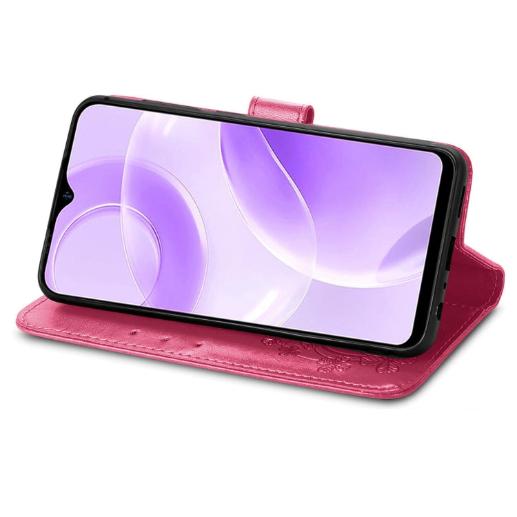 For Ulefone Note 15 Four-leaf Clasp Embossed Buckle Leather Phone Case(Red) by buy2fix