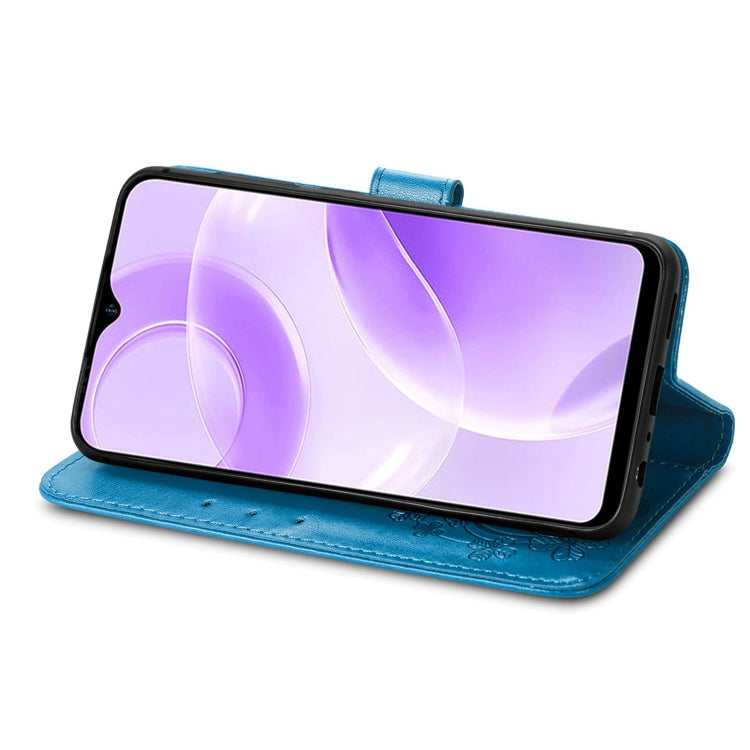 For Ulefone Note 15 Four-leaf Clasp Embossed Buckle Leather Phone Case(Blue) by buy2fix