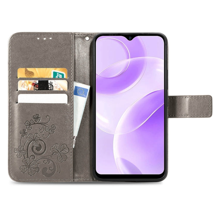 For Ulefone Note 15 Four-leaf Clasp Embossed Buckle Leather Phone Case(Grey) by buy2fix