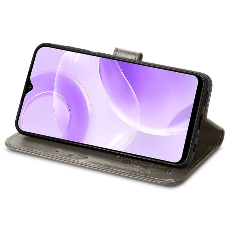 For Ulefone Note 15 Four-leaf Clasp Embossed Buckle Leather Phone Case(Grey) by buy2fix