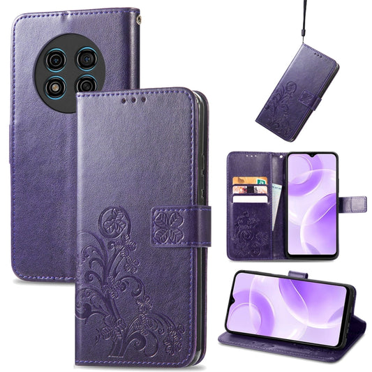 For Ulefone Note 15 Four-leaf Clasp Embossed Buckle Leather Phone Case(Purple) by buy2fix