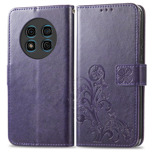 For Ulefone Note 15 Four-leaf Clasp Embossed Buckle Leather Phone Case(Purple) by buy2fix
