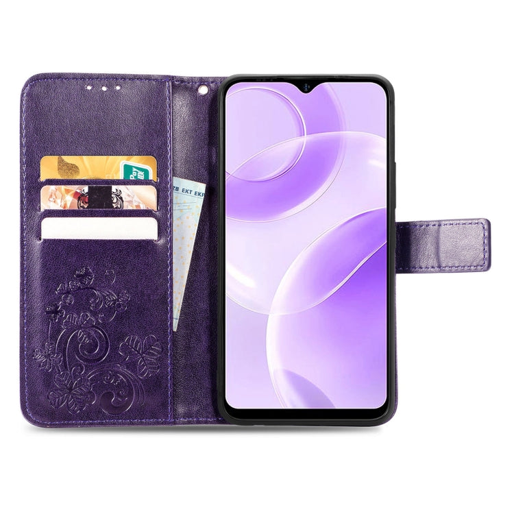 For Ulefone Note 15 Four-leaf Clasp Embossed Buckle Leather Phone Case(Purple) by buy2fix