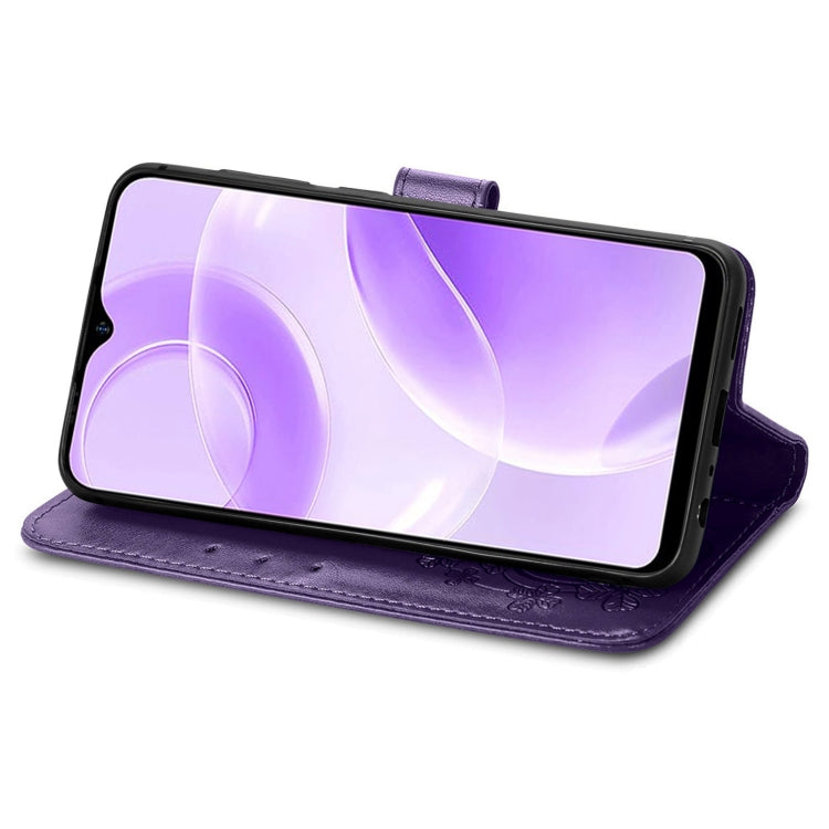 For Ulefone Note 15 Four-leaf Clasp Embossed Buckle Leather Phone Case(Purple) by buy2fix