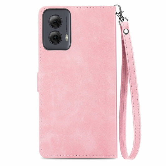 For Motorola Moto G Power 5G 2024 Embossed Flower Zipper Leather Phone Case(Pink) by buy2fix