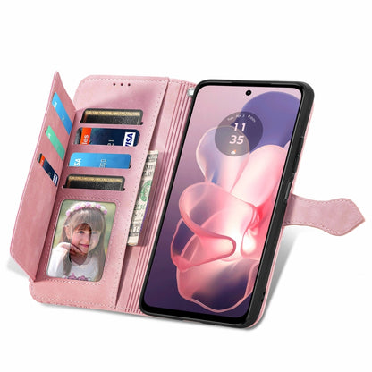 For Motorola Moto G Power 5G 2024 Embossed Flower Zipper Leather Phone Case(Pink) by buy2fix