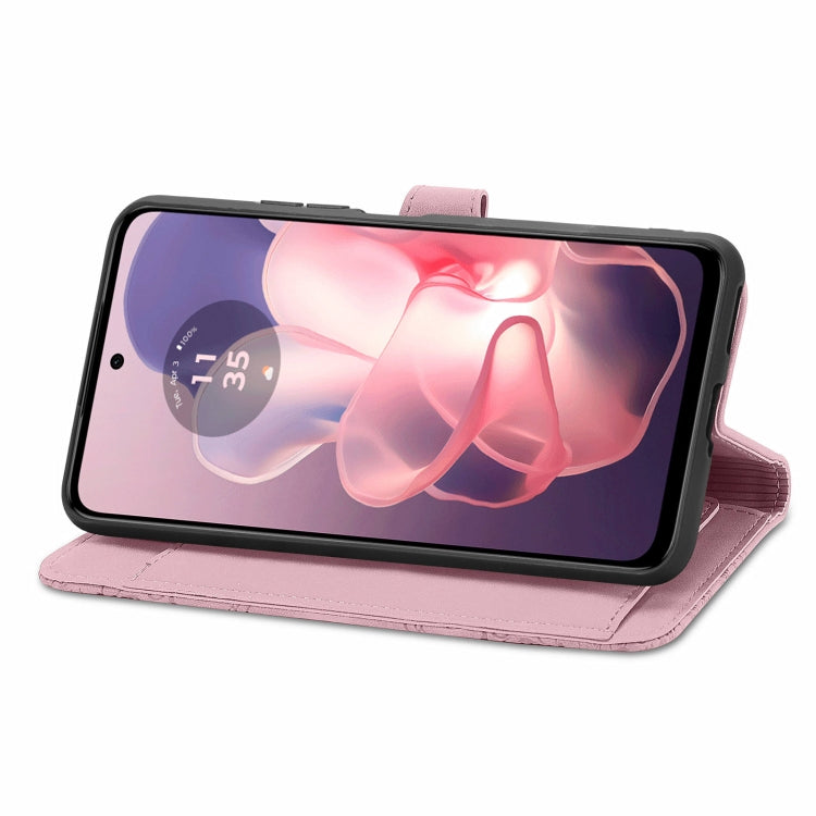 For Motorola Moto G Power 5G 2024 Embossed Flower Zipper Leather Phone Case(Pink) by buy2fix