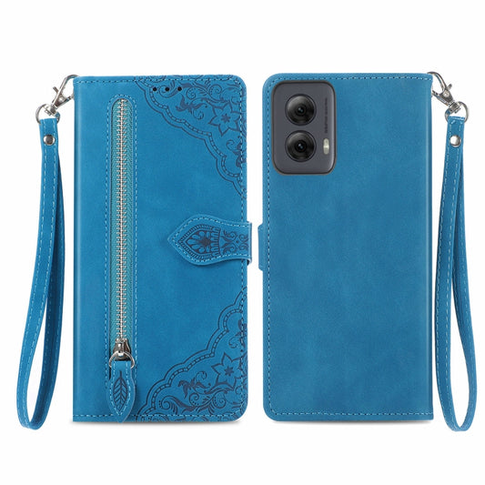 For Motorola Moto G Power 5G 2024 Embossed Flower Zipper Leather Phone Case(Blue) by buy2fix