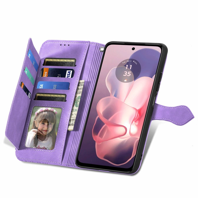 For Motorola Moto G Power 5G 2024 Embossed Flower Zipper Leather Phone Case(Purple) by buy2fix