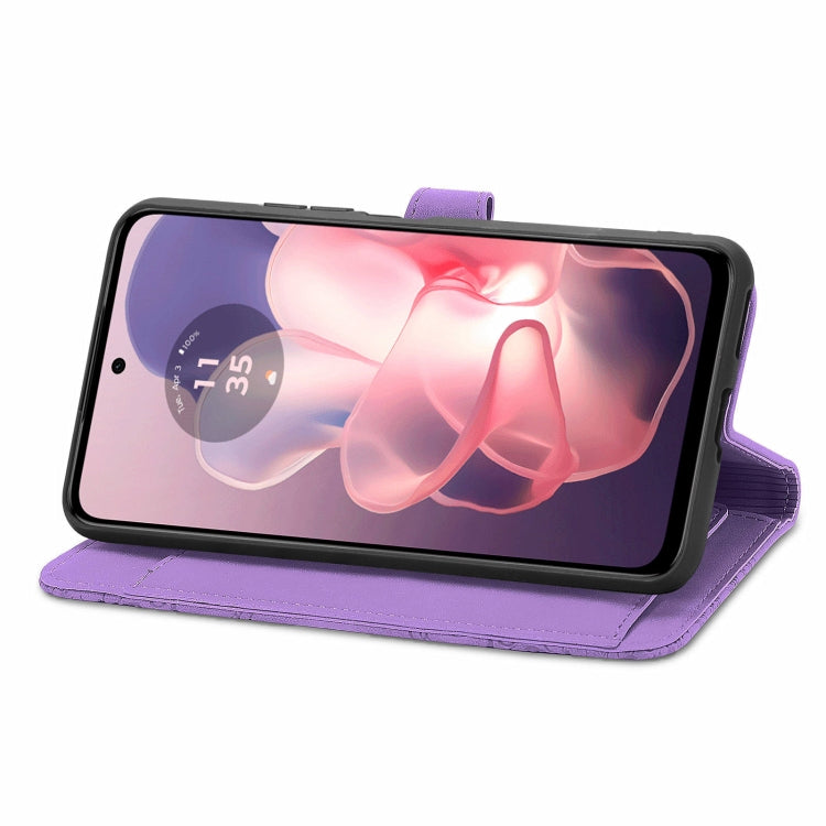 For Motorola Moto G Power 5G 2024 Embossed Flower Zipper Leather Phone Case(Purple) by buy2fix