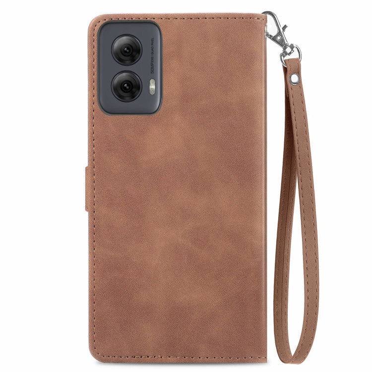 For Motorola Moto G Power 5G 2024 Embossed Flower Zipper Leather Phone Case(Brown) by buy2fix